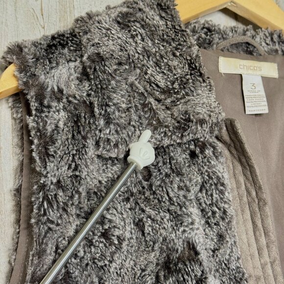 Chicos Brown Mink Faux Fur Vest Sleeveless Open Front Soft Plush Size 3 (XL) - Picture 5 of 7
